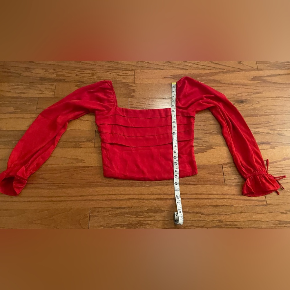 miami- Red Square-Neck Pleated Peasant Blouse Size M - Picture 12 of 12